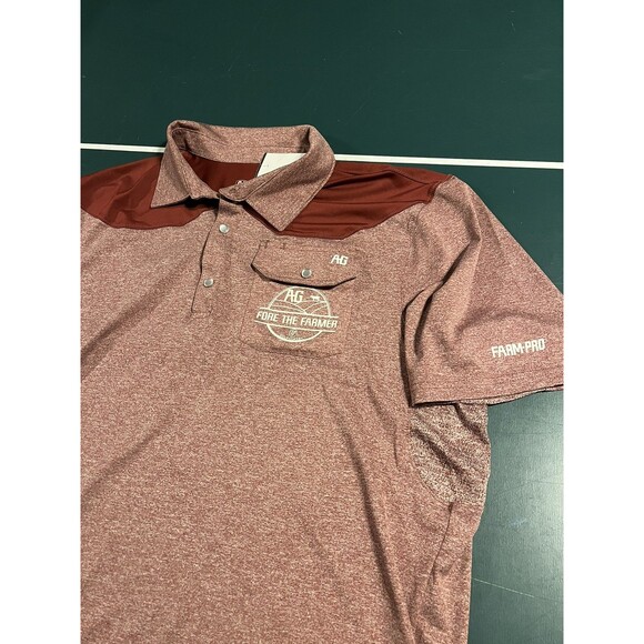 Men’s AG Gear Fore The Farmer Golf Polo Shirt LARGE Maroon Snap Farm Pro Stretch - Picture 2 of 7